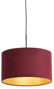 Lampă suspendată neagră cu abajur din catifea roșie și aurie 35 cm - Combi