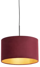 Lampă suspendată neagră cu abajur din catifea roșie și aurie 35 cm - Combi