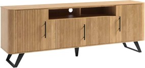 Comodă TV lemn masiv natur Santiago II -Negru, 184,8 × 39,7 × 65 cm