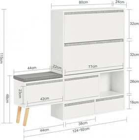 PANA3 - Pantofar 124 cm, pantofare, cuier cu bancuta, depozitare pantofi, mobilier hol - Alb