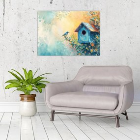 Tablou pe sticlă - Birdhouse, acuarelă, acuarelă (70x50 cm)