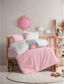 Lenjerie de pat pentru copii albă-roz din bumbac pentru pătuț cu cearceaf inclus, cu 4 piese 100x150 cm Lucky – Mijolnir