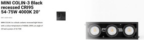 Spot LED incastrabil MINI COLIN-3 Black recessed CRI95 54-75W 4000K 20°