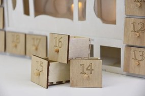 Calendar Crăciun din lemn cu LED și timer, motiv reni, 30x25