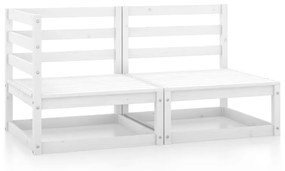 Set mobilier de gradina, 2 piese, alb, lemn masiv de pin Alb, Canapea de centru + canapea de colt, 1