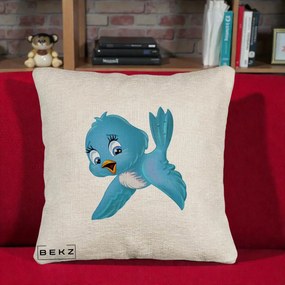 Perna Decorativa Pui de Pasare Albastru, 40x40 cm, Bej Canapea, Husa Detasabila, Perna Inclusa, BEKZ®