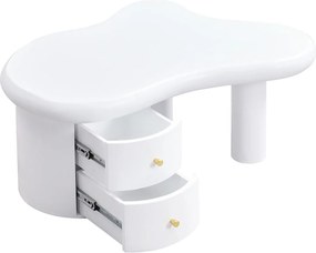 Măsuță de cafea cu formă neregulată, 2 sertare, 97x64x42 cm, Alb