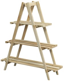 Outsunny Suport pentru Plante Pliabil din Lemn Raft pentru Ghivece cu 3 Nivele cu Cadru în A 100x36x112 cm Natural | Aosom Romania