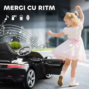 AIYAPLAY Mașină pentru Copii 3-5 Ani cu Licență Oficială RUF GT, Telecomandă, Centură de Siguranță și Muzică, Negru | Aosom Romania