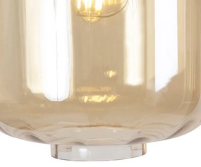 Lampă pendant de design neagră cu sticlă chihlimbar 3 lumini 226 cm - Qara