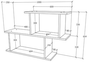 Etajera haaus V2, Alba, L 100 x l 25 x H 65 cm