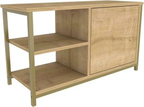 Comoda TV MUSKEGON, auriu/stejar, PAL melaminat/metal, 90x35x51 cm