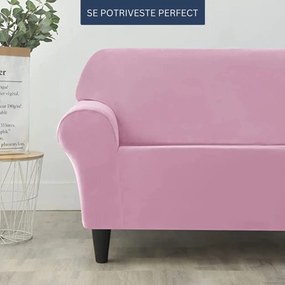 Husa elastica din catifea, canapea 2 locuri, cu brate, roz, HCCJ2-08