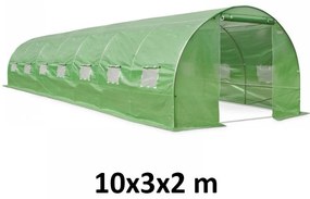 Sera solar tip tunel  10x3x2 m  ferestre cu plasa anti-insecte  1 usa rulanta  folie pe cu filtru uv4  verde