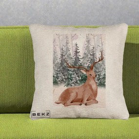 Perna Decorativa Ren in Padure Roz Moale, 40x40 cm, Bej Canapea, Husa Detasabila, Perna Inclusa, BEKZ®