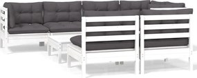 vidaXL Set mobilier de grădină cu perne, 8 piese, alb, lemn masiv pin