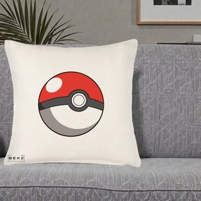 Perna Personalizata Pokeball Rosie, 40x40 cm, Crem Reliefat, Husa Detasabila, Perna Inclusa, BEKZ®