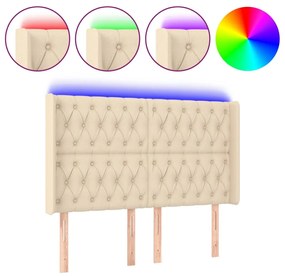 vidaXL Tăblie de pat cu LED, crem, 163x16x118/128 cm, textil