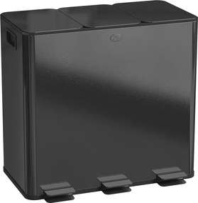 HOMCOM Coș de Gunoi cu 3 Secțiuni de 20L cu Pedală și 2 Capace cu Închidere Silențioasă, Coș de Gunoi din Oțel Inoxidabil și PP, 61.9x36.6x56.7 cm, Negru | Aosom Romania