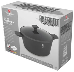 Oală cu capac 30 cm, 8 L Berlinger Haus BH 8133, Anthracite Collection, pentru gătit în familie, antiaderentă