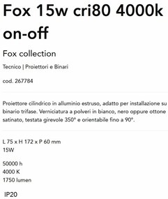 Spot LED directionabil pentru sina Link FOX 15W on-off 4000K WH