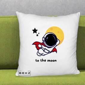 Perna Decorativa Astronaut To The Moon, 40x40 cm, Alb Pufos, Husa Detasabila, Perna Inclusa, BEKZ®