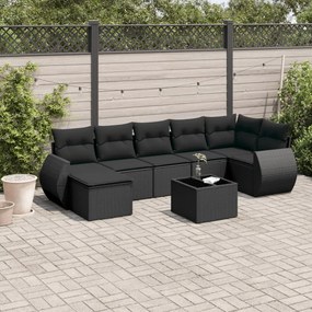3221684 vidaXL Set mobilier de grădină cu perne, 8 piese, negru, poliratan
