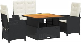 vidaXL Set mobilier de grădină cu perne, 4 piese, negru, poliratan
