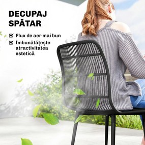 Outsunny Scaune de Dining pentru Exterior Set de 4, Scaune de Grădină cu Spatar Fisurat, Negru | Aosom Romania