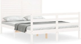 vidaXL Cadru de pat cu tăblie, dublu, alb, lemn masiv
