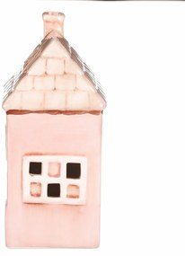 Căsuță din ceramică cu LED, 12 x 9 x 18 cm,primăvară, roz