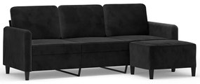 3153572 vidaXL Canapea cu 3 locuri și taburet, negru, 180 cm, catifea