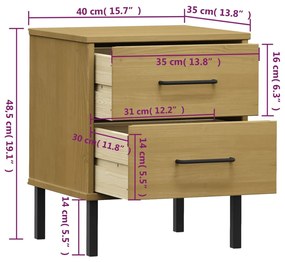 Noptiera cu picioare metalice    OSLO   , maro, lemn masiv pin