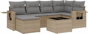 vidaXL Set canapele de grădină, 7 piese, cu perne, bej, poliratan