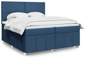 vidaXL Pat box spring cu saltea, albastru, 200x200 cm, textil