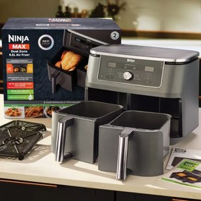 Friteuza dubla cu aer cald Ninja DZ400EU, 9.5 l, 6 programe, Timer, Zone independente, Gri