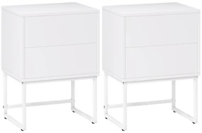 HOMCOM Set de 2 Noptiere Înguste cu 2 Sertare Deschidere la Presiune și Picioare din Oțel 40x30x55 cm Alb | Aosom Romania