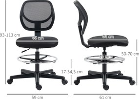 Vinsetto Scaun de birou înalt din plasă cu înălțime reglabilă 50-70 cm cu suport de picior pivotant la 360° negru | Aosom Romania
