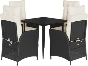 vidaXL Set mobilier de grădină cu perne, 5 piese, negru, poliratan