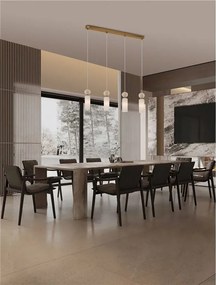 Lustra cu 4 pendule, Metal, Auriu, Travertin, Sticla, FILOMENA