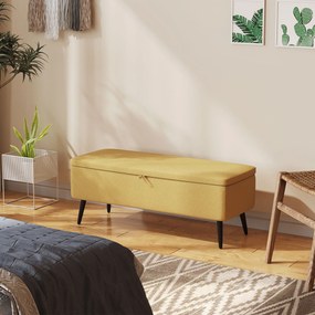 HOMCOM Bancă de la Capătul Patului cu Spațiu de Depozitare și Acoperire în Poliester Galben, 101x38.5x44.5 cm | Aosom Romania
