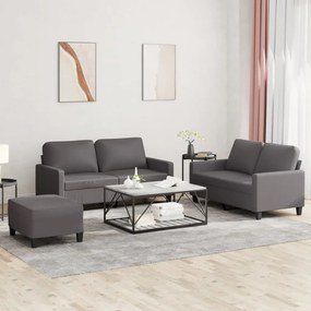 vidaXL Set de canapele cu perne, 3 piese, gri, piele ecologică