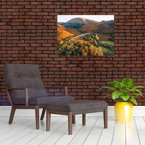 Tablou pe sticlă cu pod în valea din Scoția (70x50 cm)
