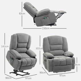 HOMCOM Fotoliu electric de relaxare cu funcție de asistare la ridicare, fotoliu de masaj cu funcții de încălzire, 2 telecomenzi, spumă moale | Aosom Romania