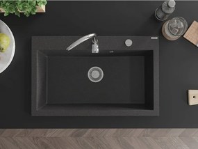 Mexen Elix chiuvetă granit 1-cuptor 800 x 500 mm, negru pătat, sifon crom - 6527801005-76