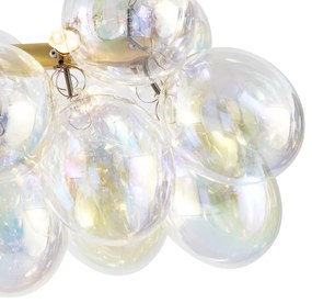 Lampă suspendată de design aurie cu sticlă curcubeu cu 8 lumini - Uvas