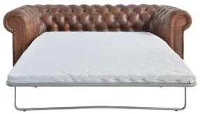 Canapea extensibila Chesterfield, maro, din piele naturala