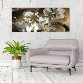 Tablou - Flori de orhidee pe fundal de marmură (120x50 cm)