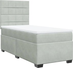 vidaXL Pat box spring cu saltea, gri deschis, 90x200 cm, catifea