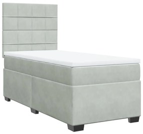 3290810 vidaXL Pat box spring cu saltea, gri deschis, 90x200 cm, catifea